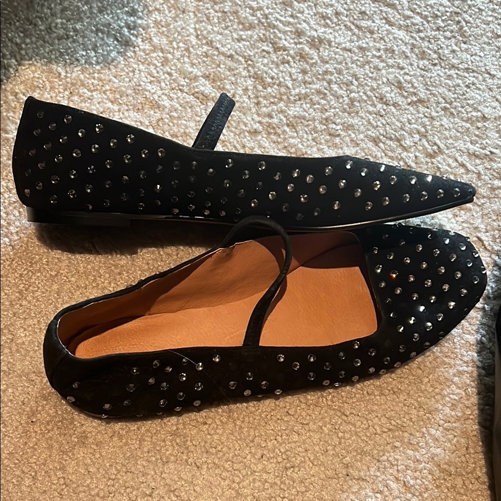 Sz 9.5 Madewell Elegant Black Studded Women's ballet Flats, worn once